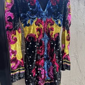 Balmain Multicolor Sequin Long Sleeve Mini Dress